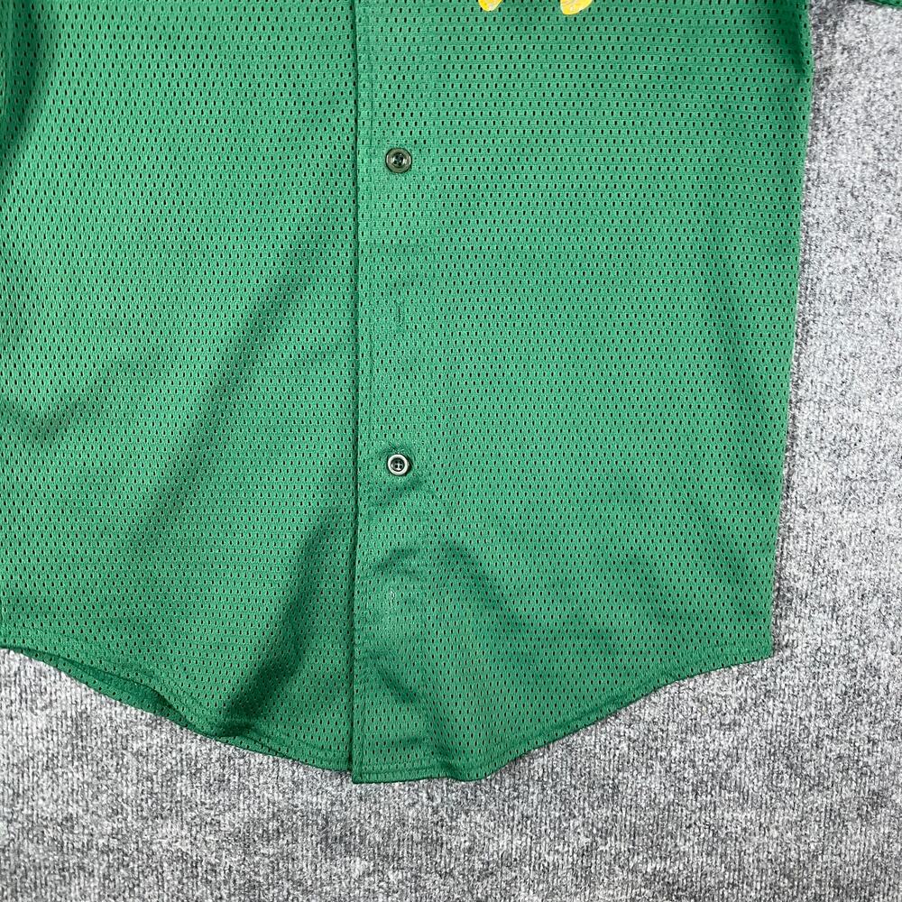 Baseball Jersey Mens Size L 42-44 Green Mesh Button Front Yellow H Logo - Picture 2 of 10
